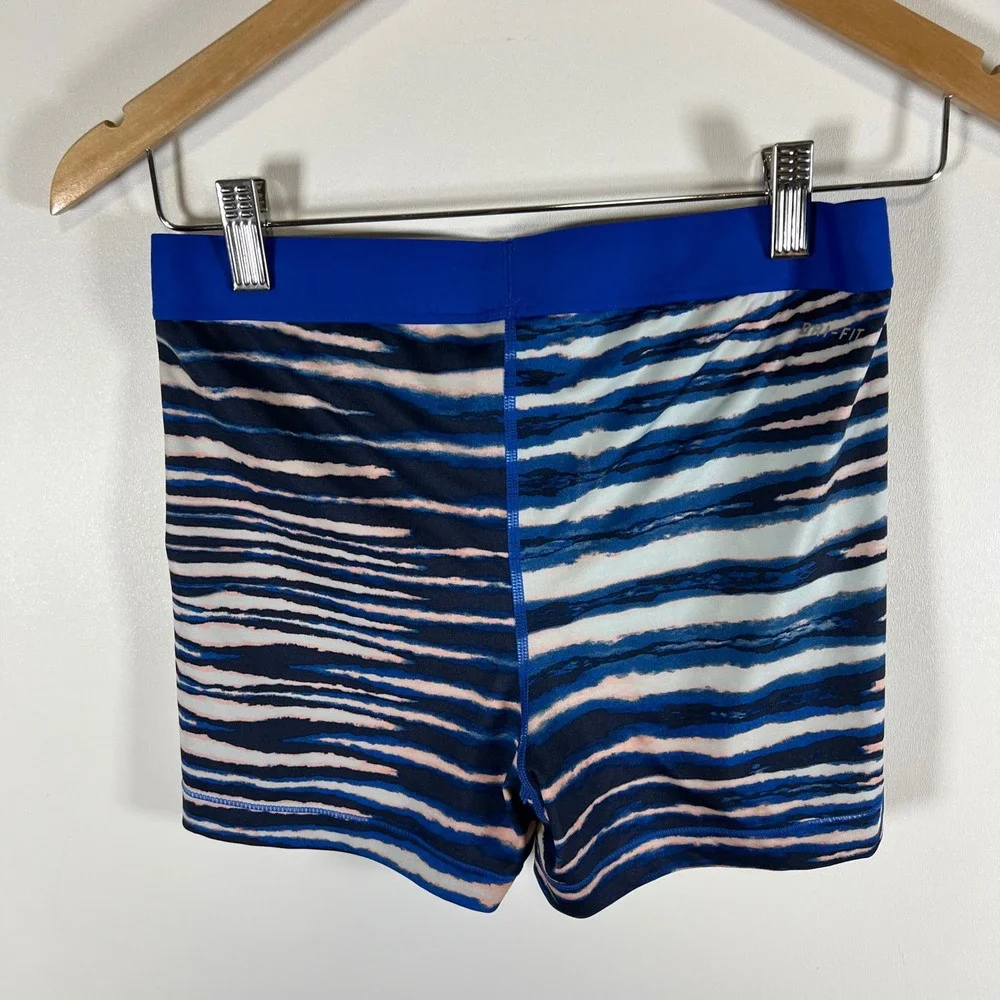 Nike Pro Dri-FIT Women Blue Pink‎ Striped Compression Athletic Shorts Size Large